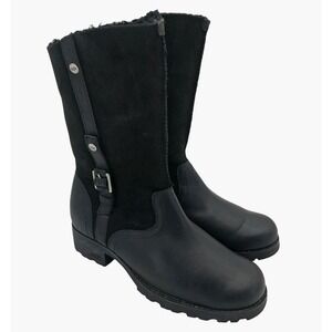 UGG Boots Womens Size 7 Black Leather Shearling Lined Mid Calf Zip Buckle 1914